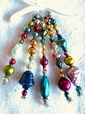 Mini Vintage Repurposed  holiday Christmas ornaments, mercury Glass bead icicle